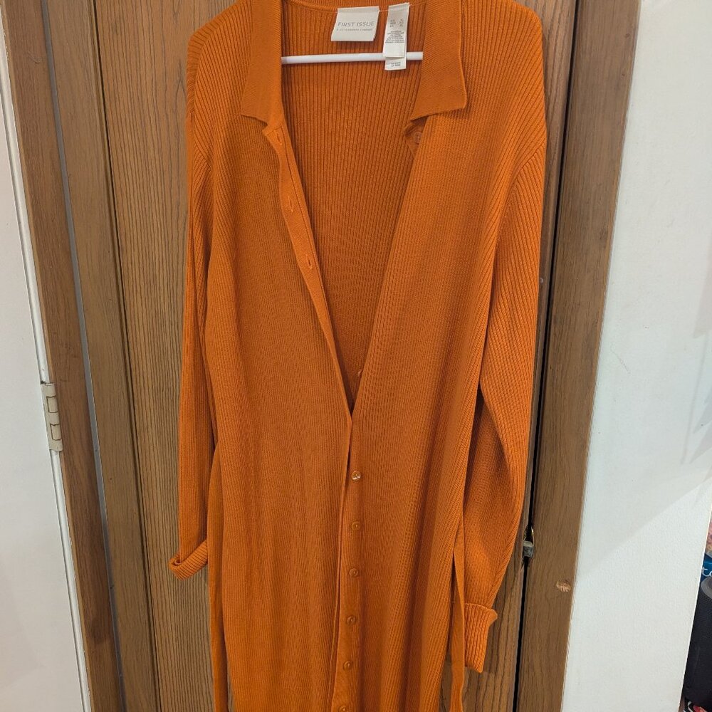 First Issue by Liz Claiborne Full Length Rust/Orange Cardigan or Belted Dress-XL